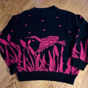 Vintage duck Women's Black and Pink Sweater